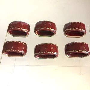 BOMBAY CHINA CO. Brown Glazed Stoneware Napkin Ring Holders - Set of 6 - Vintage